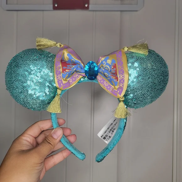 Disney Parks Aladdin Magic Carpet Themed Sequin Teal Minnie Mouse Ears Headband - Picture 1 of 14